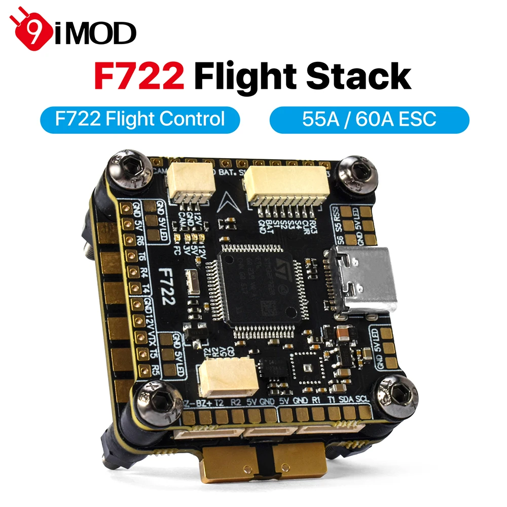 9IMOD F722 Flight Stack F722 Flight Control 55A/60A ESC 3-6S Lipo 30.5x30.5mm ICM42688 Gyro For Remote Control FPV Racing Drone
9IMOD F722 Flight Stack F722 Flight Control 55A/60A ESC 3-6S Lipo 30.5x30.5mm ICM42688 Gyro For Remote Control FPV Racing Drone