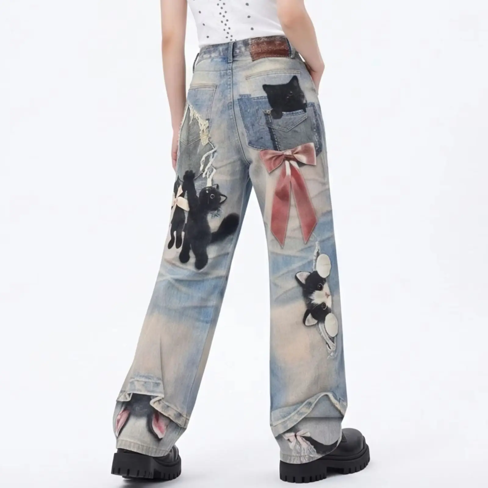 CHIC Retro Streetwear Baggy Jeans for Women Funny Cat 3D Painting Denim Straight Pants Men Wide Leg Trousers Trendy Design
CHIC Retro Streetwear Baggy Jeans for Women Funny Cat 3D Painting Denim Straight Pants Men Wide Leg Trousers Trendy Design