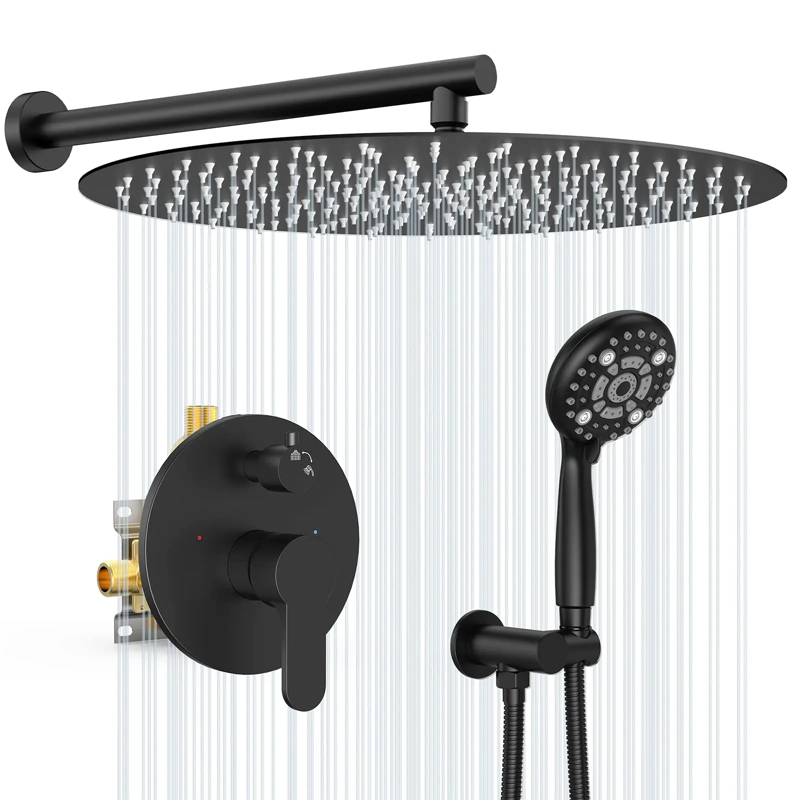 Matte Black Full Body Shower System 16 Inch Rainfall Shower Faucet Set with 6 Settings Black Rainfall Shower Set
Matte Black Full Body Shower System 16 Inch Rainfall Shower Faucet Set with 6 Settings Black Rainfall Shower Set
