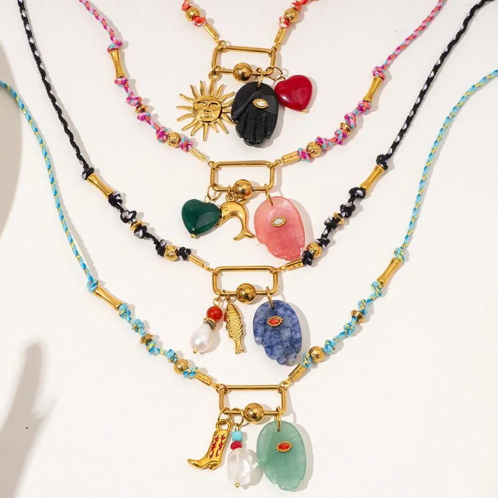 Retro Bohemian Titanium Steel Necklace Colorful Crystal Green Jewelry Natural Stone Jade Beads Pendant Necklace Beach
Retro Bohemian Titanium Steel Necklace Colorful Crystal Green Jewelry Natural Stone Jade Beads Pendant Necklace Beach