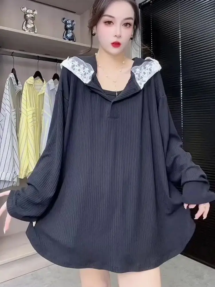 plus Size Lace Hoodie Long Casual Women's Sweatirt Spring Autumn Loose Comfortable Meat Covering Lazy Girl Street Sle
plus Size Lace Hoodie Long Casual Women's Sweatirt Spring Autumn Loose Comfortable Meat Covering Lazy Girl Street Sle