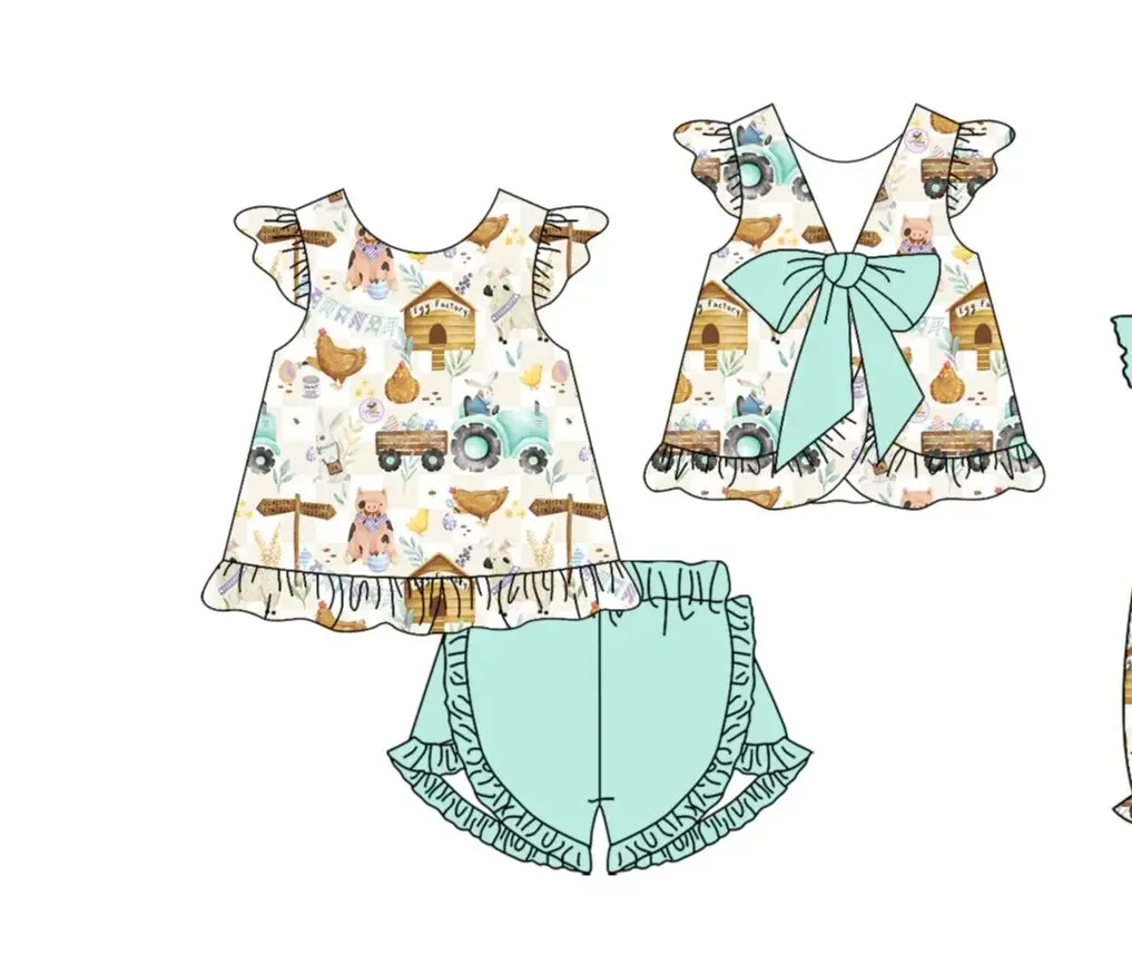 Высококачественный летний комплект для девочек с принтом фермерских животных: шорты с бантом и комбинезон для малышей
Высококачественный летний комплект для девочек с принтом фермерских животных: шорты с бантом и комбинезон для малышей