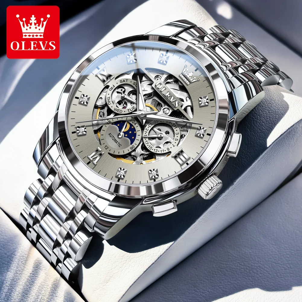 OLEVS Steampunk Skeleton Men's Watch Ring Luxury Automatic Mechanical Watches Luminous waterproof Stainless Steel Strap Watch
OLEVS Steampunk Skeleton Men's Watch Ring Luxury Automatic Mechanical Watches Luminous waterproof Stainless Steel Strap Watch