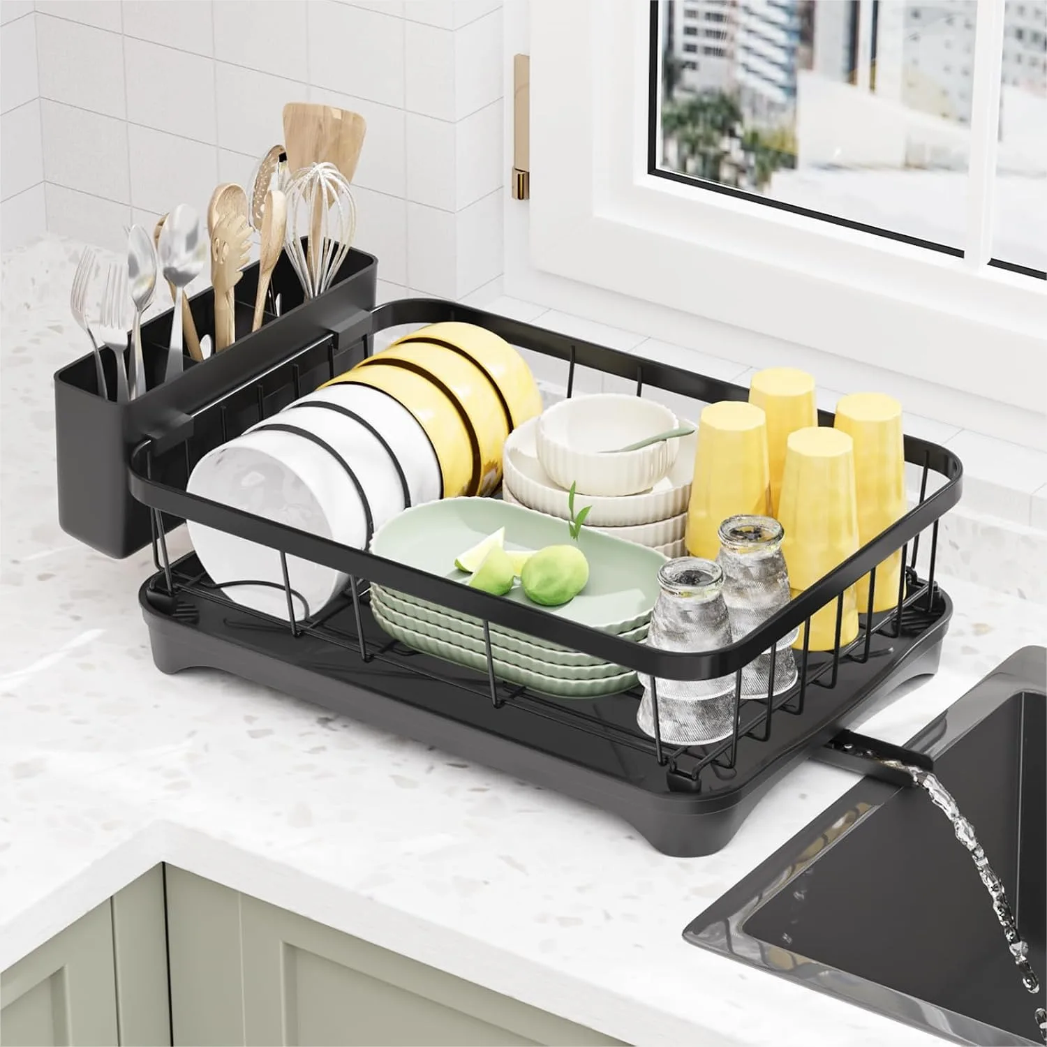 Dish Drying Rack with Adjustable Spout, Iron Kitchen Dish Rack with Removable Draining Board for Counter, Caravan Use, Black
Dish Drying Rack with Adjustable Spout, Iron Kitchen Dish Rack with Removable Draining Board for Counter, Caravan Use, Black