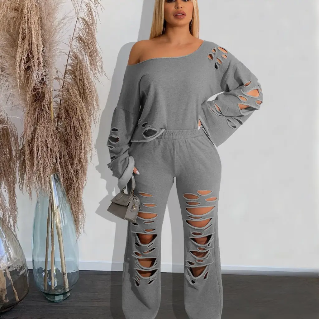 MX6120 Women's Casual Solid Color Hole Loose Sweater Two-piece Set European American Style
MX6120 Women's Casual Solid Color Hole Loose Sweater Two-piece Set European American Style