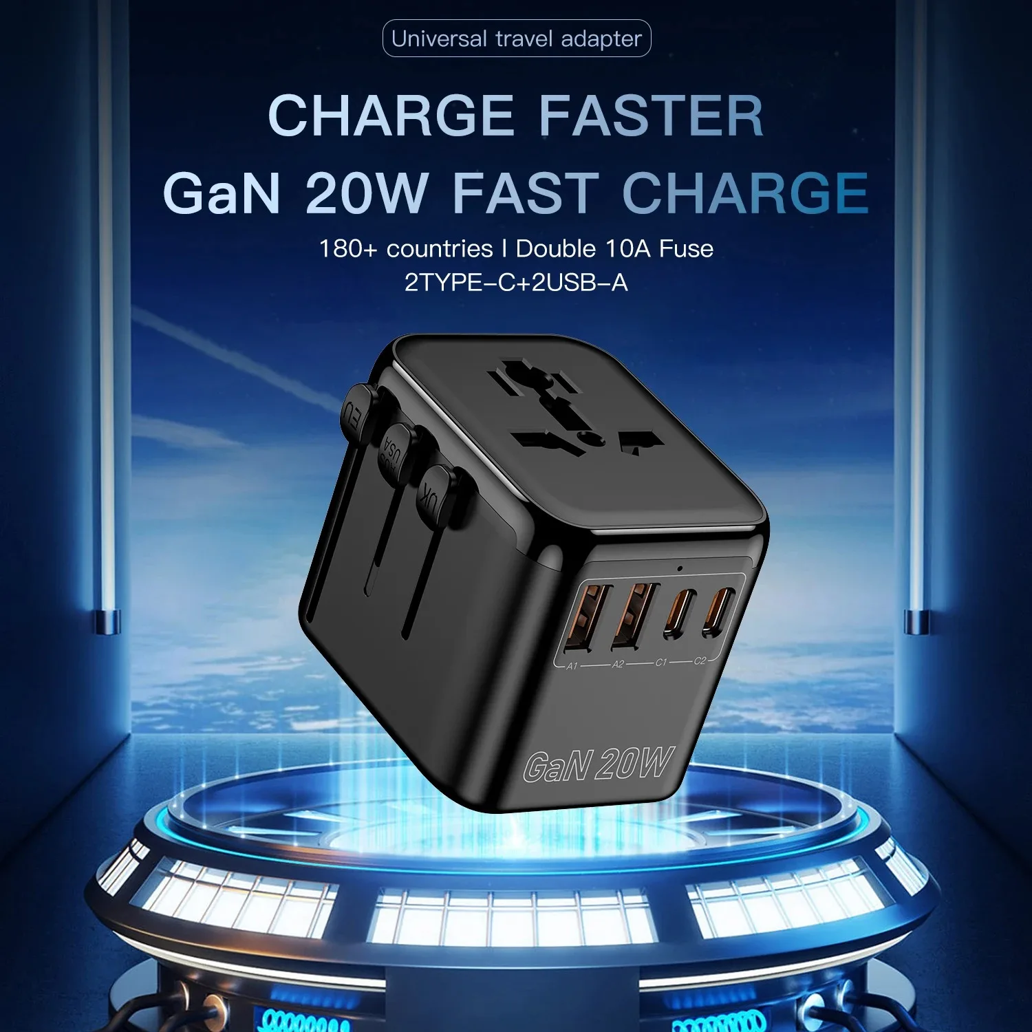 PD20W Universal Travel Adapter, 2 USB-C & 2 USB-A Fast Charging Travel Charger, Outlet Adapter for Europe EU UK USA AU
PD20W Universal Travel Adapter, 2 USB-C & 2 USB-A Fast Charging Travel Charger, Outlet Adapter for Europe EU UK USA AU