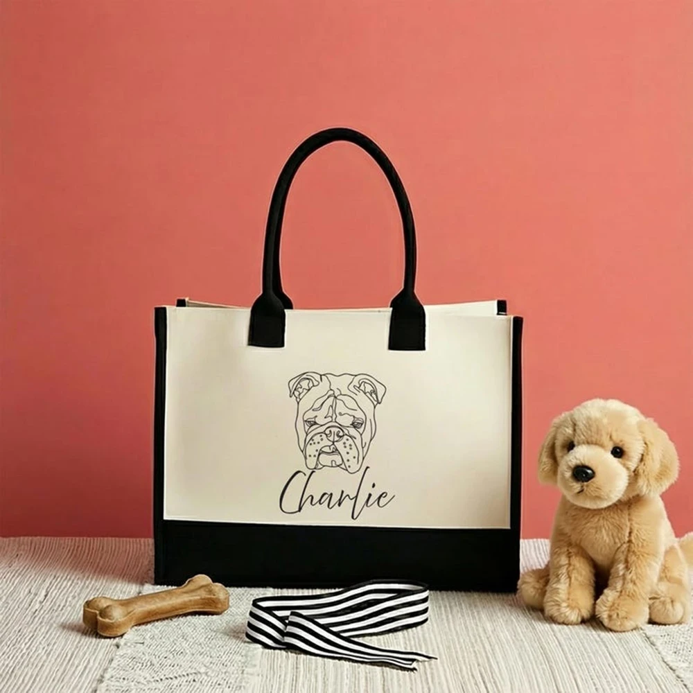 Custom Dog Portrait Canvas Tote Bag Two Tone Black Bottom Personalized Name Gift For Pet Lover Large Capacity Shopping Handbag
Custom Dog Portrait Canvas Tote Bag Two Tone Black Bottom Personalized Name Gift For Pet Lover Large Capacity Shopping Handbag