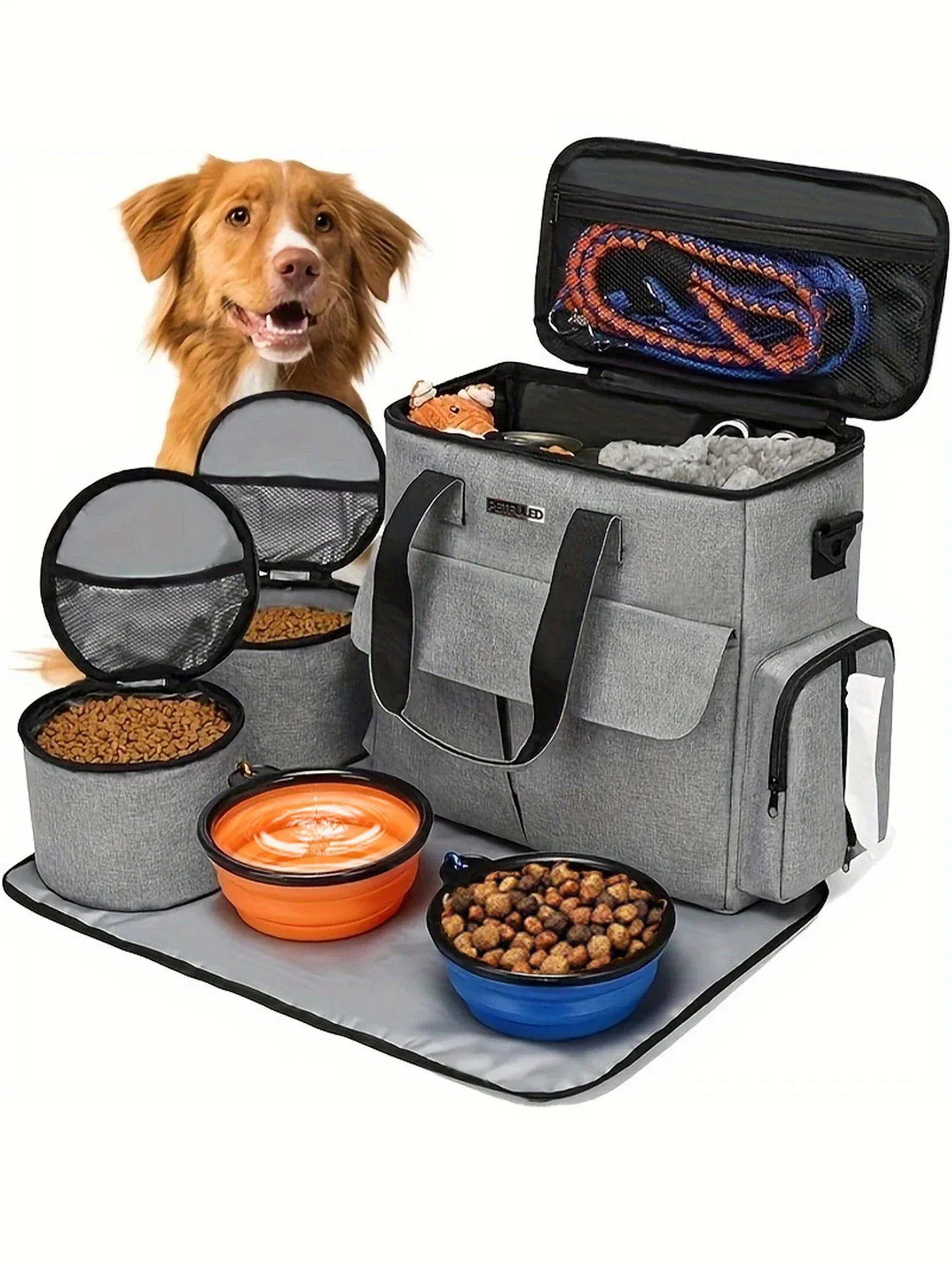 Large 6 PCS Dog Travel Bag for Supplies, Weekend Pet Travel Set , Airline Approved Tote Organizer with Multi-Function Pockets 
Large 6 PCS Dog Travel Bag for Supplies, Weekend Pet Travel Set , Airline Approved Tote Organizer with Multi-Function Pockets