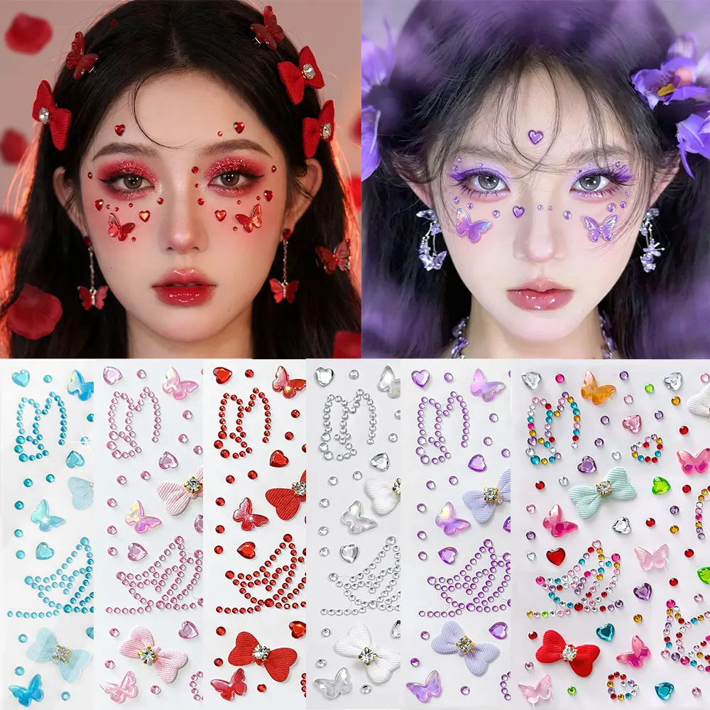 1Pc Cute Butterfly & Heart Face Stickers Shiny Colorful Bow Love Rhinestone Decals Temporary Face Gems for Music Festival Party
1Pc Cute Butterfly & Heart Face Stickers Shiny Colorful Bow Love Rhinestone Decals Temporary Face Gems for Music Festival Party