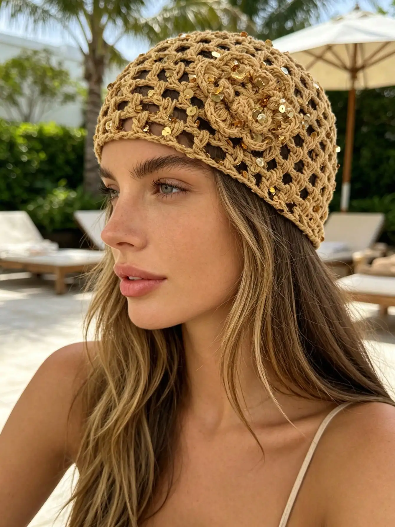1pc Vintage Woven Rose Flower Hollow Sequin Hat, Elegant Women's Headwrap, Lightweight Breathable Hollow Summer Beach Vacation Casual Accessory
1pc Vintage Woven Rose Flower Hollow Sequin Hat, Elegant Women's Headwrap, Lightweight Breathable Hollow Summer Beach Vacation Casual Accessory