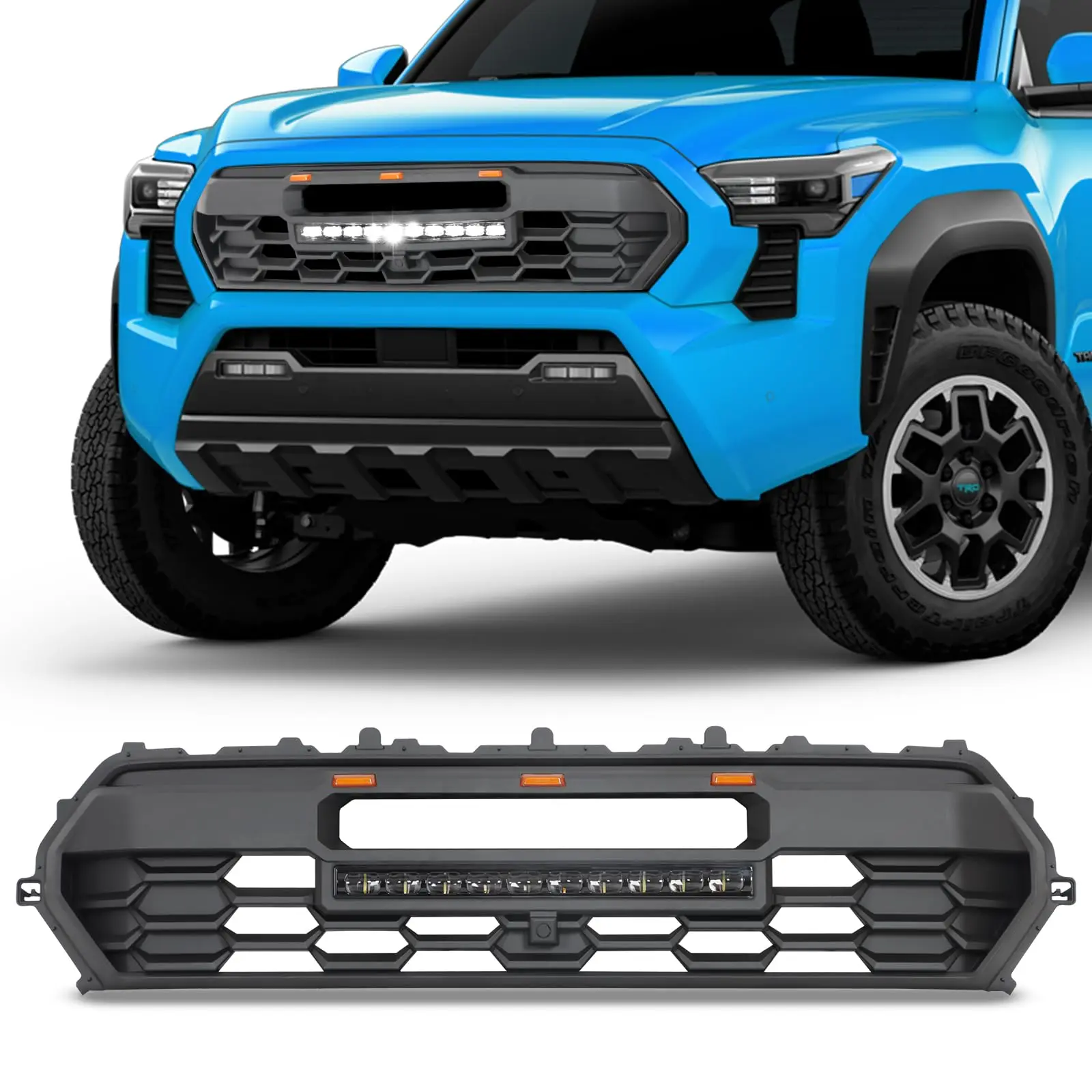 2024 Tacoma Replacement Grille, Front Hollow Grille Replacement, Matte Black Bumper ABS Grille with Amber Lights + LED Light Bar
2024 Tacoma Replacement Grille, Front Hollow Grille Replacement, Matte Black Bumper ABS Grille with Amber Lights + LED Light Bar