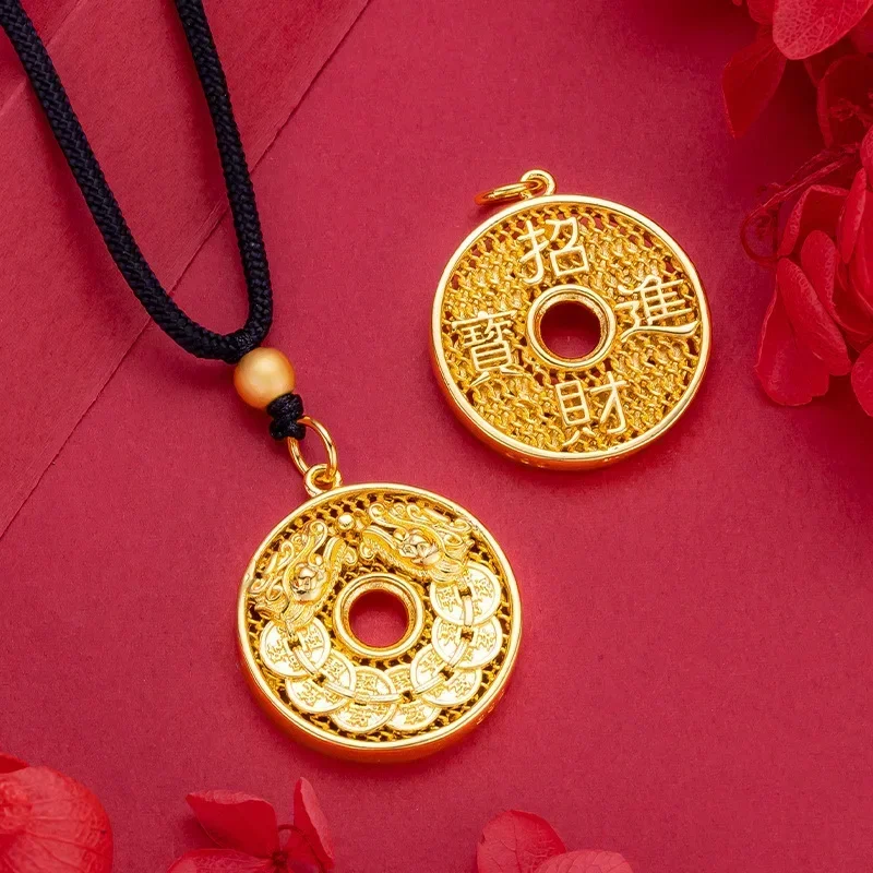 9999 Real Gold 24K Ancient Qianlong Brand Lucky Treasure Pendant High-end Flower Silk Hollow Qianlong Tongbao Coin Pendant
9999 Real Gold 24K Ancient Qianlong Brand Lucky Treasure Pendant High-end Flower Silk Hollow Qianlong Tongbao Coin Pendant