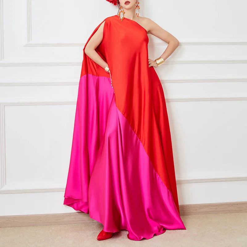 Vacation Style Loose Fit Cover-Up Asymmetric Shoulder Long Dress 2025 New Personality Patchwork Color Block Design Long Dress fo
Vacation Style Loose Fit Cover-Up Asymmetric Shoulder Long Dress 2025 New Personality Patchwork Color Block Design Long Dress fo