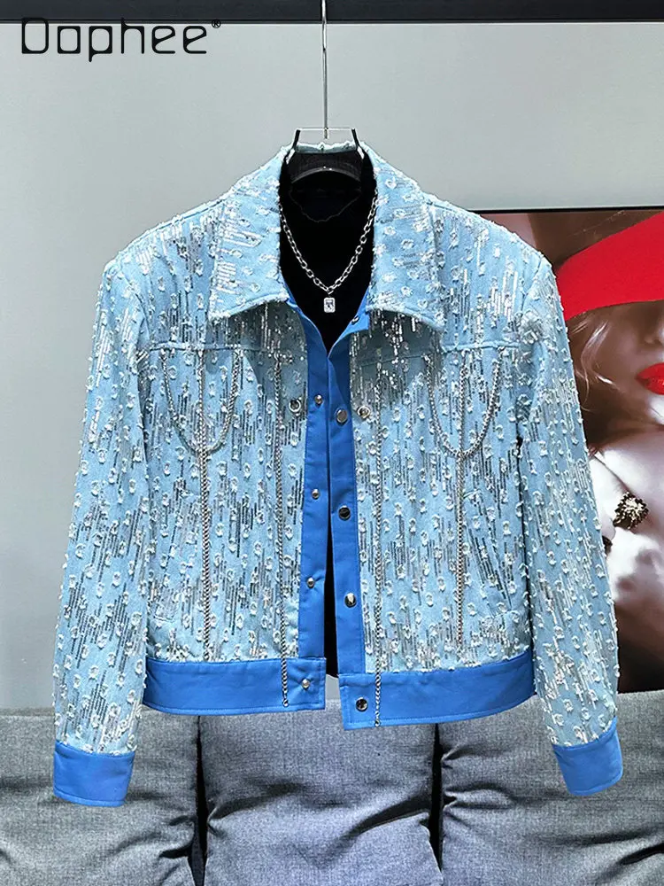 2026 Spring and Autumn Korean Version of Cool Handsome Fashion Men's Metal Chain Loose Casual Blue Denim Jacket
2026 Spring and Autumn Korean Version of Cool Handsome Fashion Men's Metal Chain Loose Casual Blue Denim Jacket