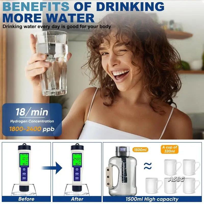 -Enhanced Hydrogen Water Bottle,50.7Oz/1.5L–Improves Water Quality In 3 Minutes With Generator 
-Enhanced Hydrogen Water Bottle,50.7Oz/1.5L–Improves Water Quality In 3 Minutes With Generator