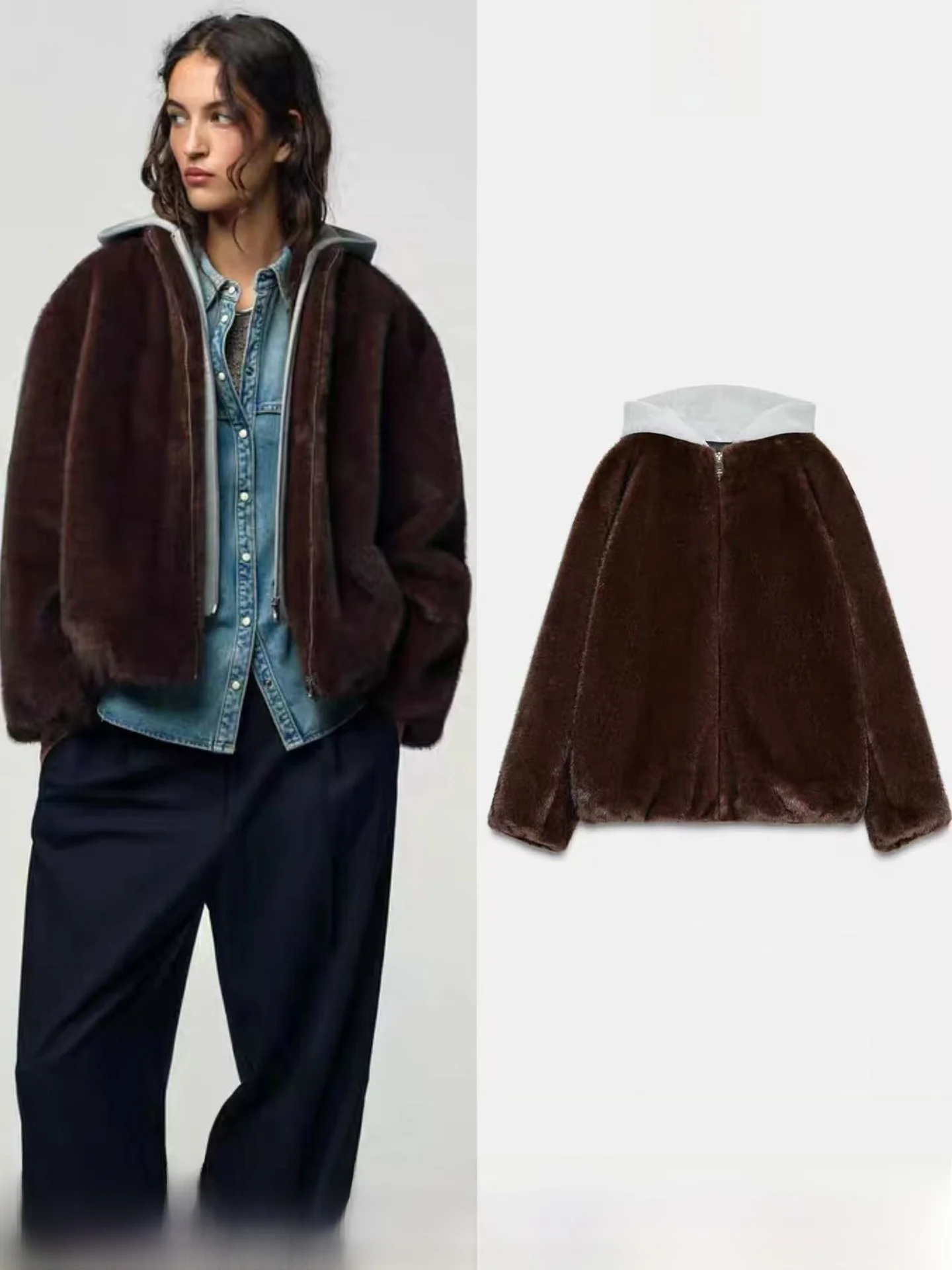 Autumn Winter New Women's Jacket Fake Two-Piece Splicing Effect Artificial Fur Collar Zipper Short Sleeve Long Zipper Coat
Autumn Winter New Women's Jacket Fake Two-Piece Splicing Effect Artificial Fur Collar Zipper Short Sleeve Long Zipper Coat
