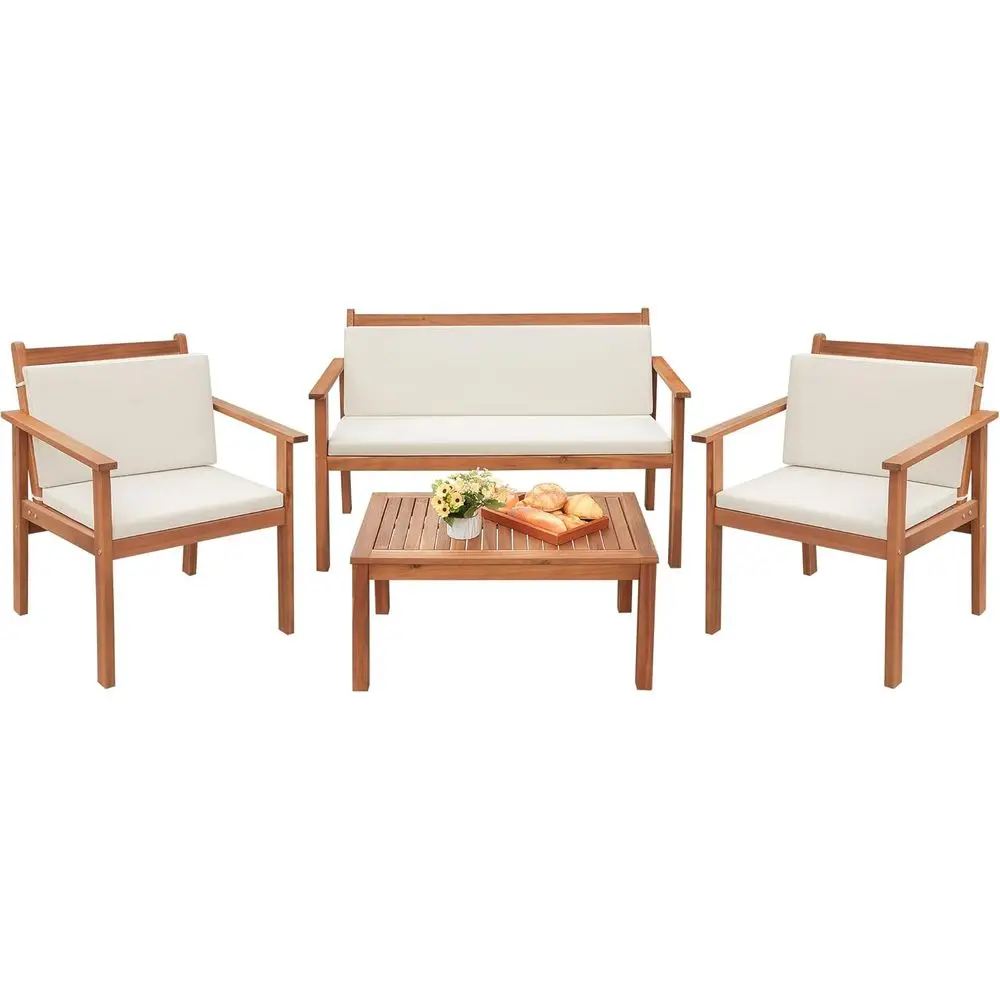 4-Piece Acacia Wood Patio Furniture Set with Cushions for Outdoor Chat, Ideal for Garden or Beach
4-Piece Acacia Wood Patio Furniture Set with Cushions for Outdoor Chat, Ideal for Garden or Beach