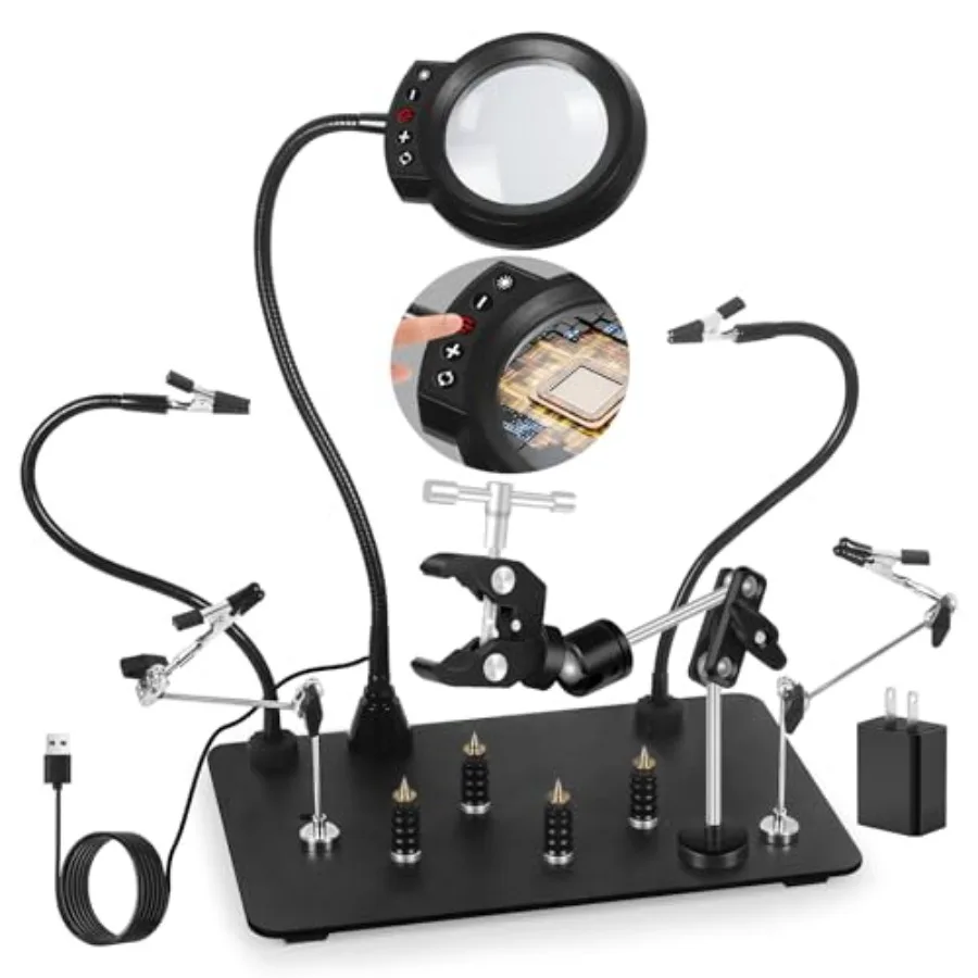Helping Hands Soldering Station with Upgraded 5X Magnifying Lamp, 360° Soldering Clamp, 4 PCB Holders, Extra-Large Base and 4 S
Helping Hands Soldering Station with Upgraded 5X Magnifying Lamp, 360° Soldering Clamp, 4 PCB Holders, Extra-Large Base and 4 S