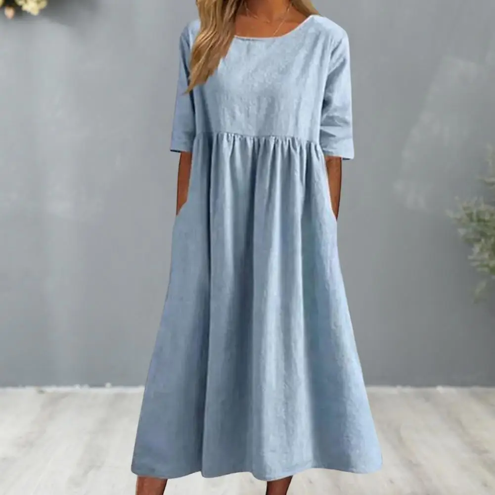 Women Solid Color Short Sleeve Dresses Fashion Pocket Cotton Long Dress Ladies Casual Loose O Neck Party A Line Dress Vestido
Women Solid Color Short Sleeve Dresses Fashion Pocket Cotton Long Dress Ladies Casual Loose O Neck Party A Line Dress Vestido