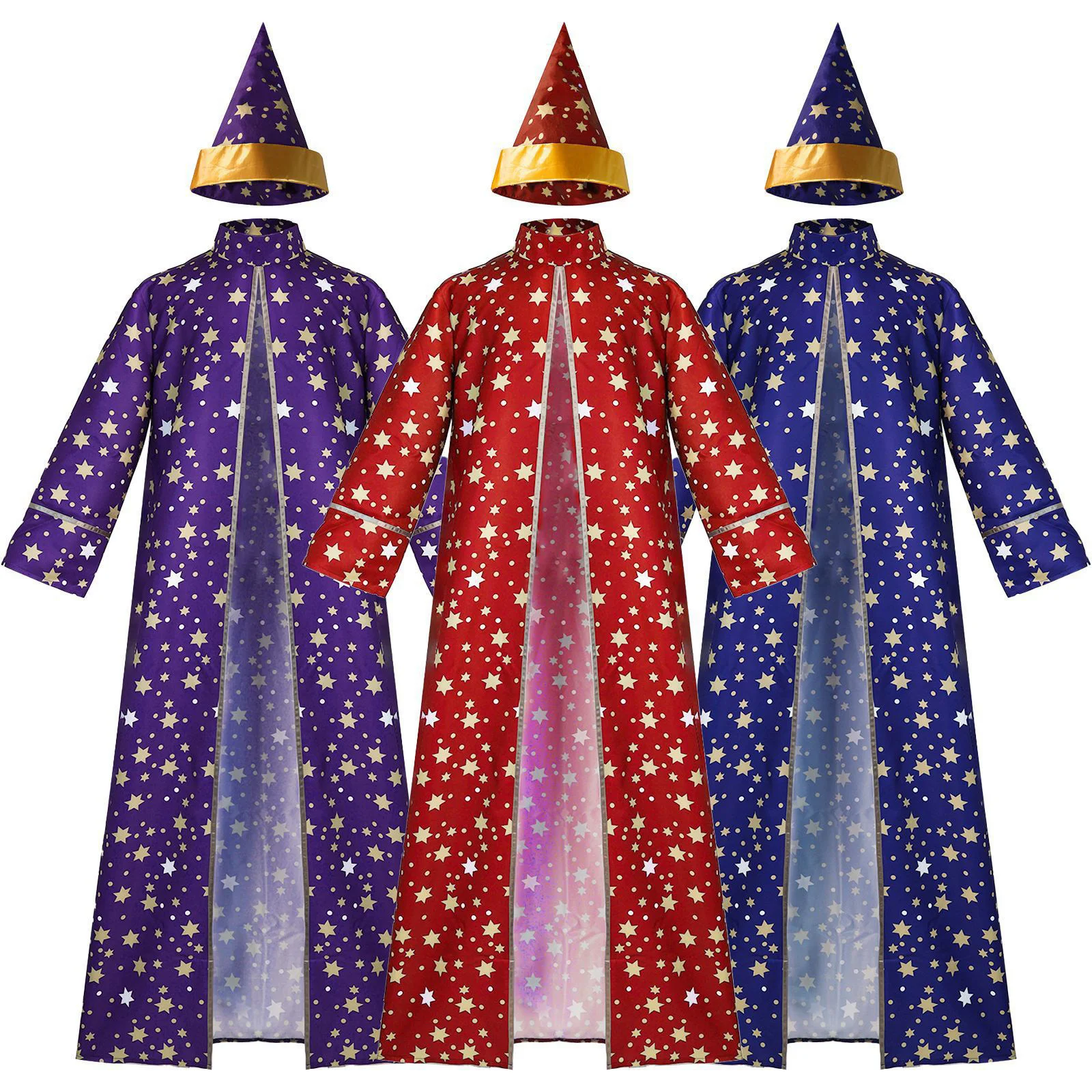 Women Men Witch Wizard Robe Allover Star Print Long Sleeve Robe Long Cloak Jacket And Hat for Halloween Christmas Fancy Dress Up
Women Men Witch Wizard Robe Allover Star Print Long Sleeve Robe Long Cloak Jacket And Hat for Halloween Christmas Fancy Dress Up