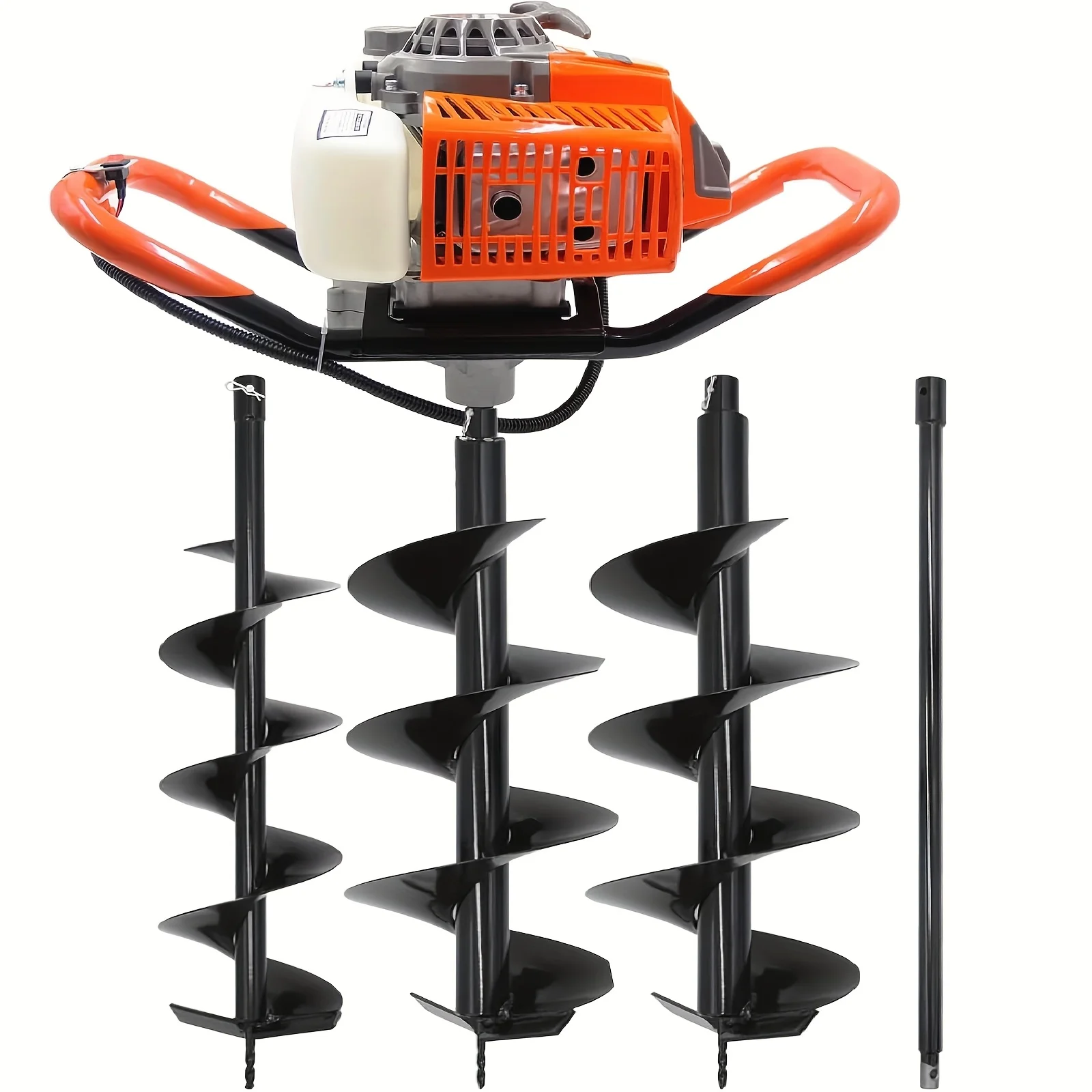 62CC Auger Post Hole Digger With 2 Auger Drill Bits(6" & 8") + 1 Extension Rods, 2 Stroke Gas Powered Earth Post Hole Digger For Farm Garden Plant, Orange (62CC)
62CC Auger Post Hole Digger With 2 Auger Drill Bits(6" & 8") + 1 Extension Rods, 2 Stroke Gas Powered Earth Post Hole Digger For Farm Garden Plant, Orange (62CC)