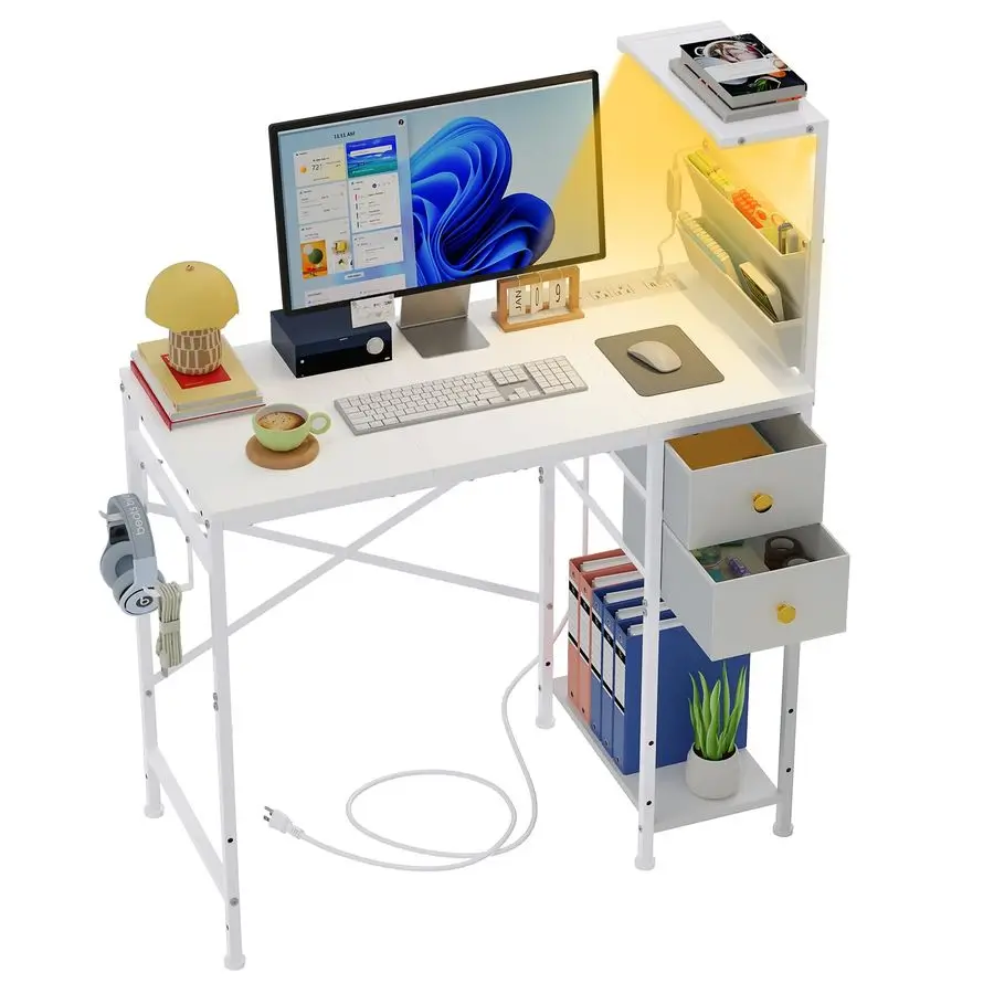 Computer Desk with Power Outlets, LED Lights amp 2 Drawers, Small Office Desk with Storage Bag amp Hooks, Gaming Desk for Bedroo
Computer Desk with Power Outlets, LED Lights amp 2 Drawers, Small Office Desk with Storage Bag amp Hooks, Gaming Desk for Bedroo