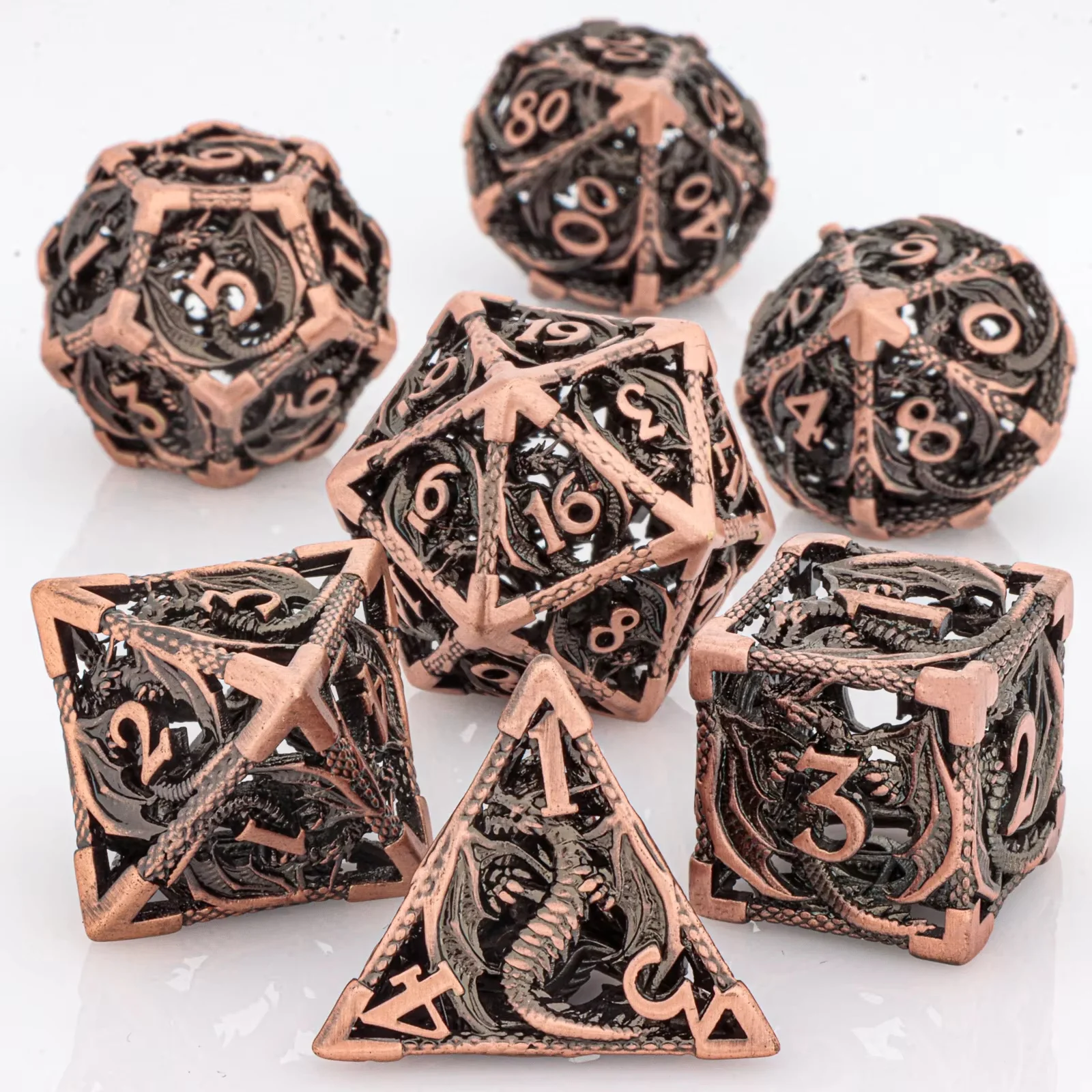 Metal dice Set Hollow polyhedral Flying Dragon Metal dice Suitable 7Pcs Set for Dungeons and Dragons RPG MTG Table Games
Metal dice Set Hollow polyhedral Flying Dragon Metal dice Suitable 7Pcs Set for Dungeons and Dragons RPG MTG Table Games