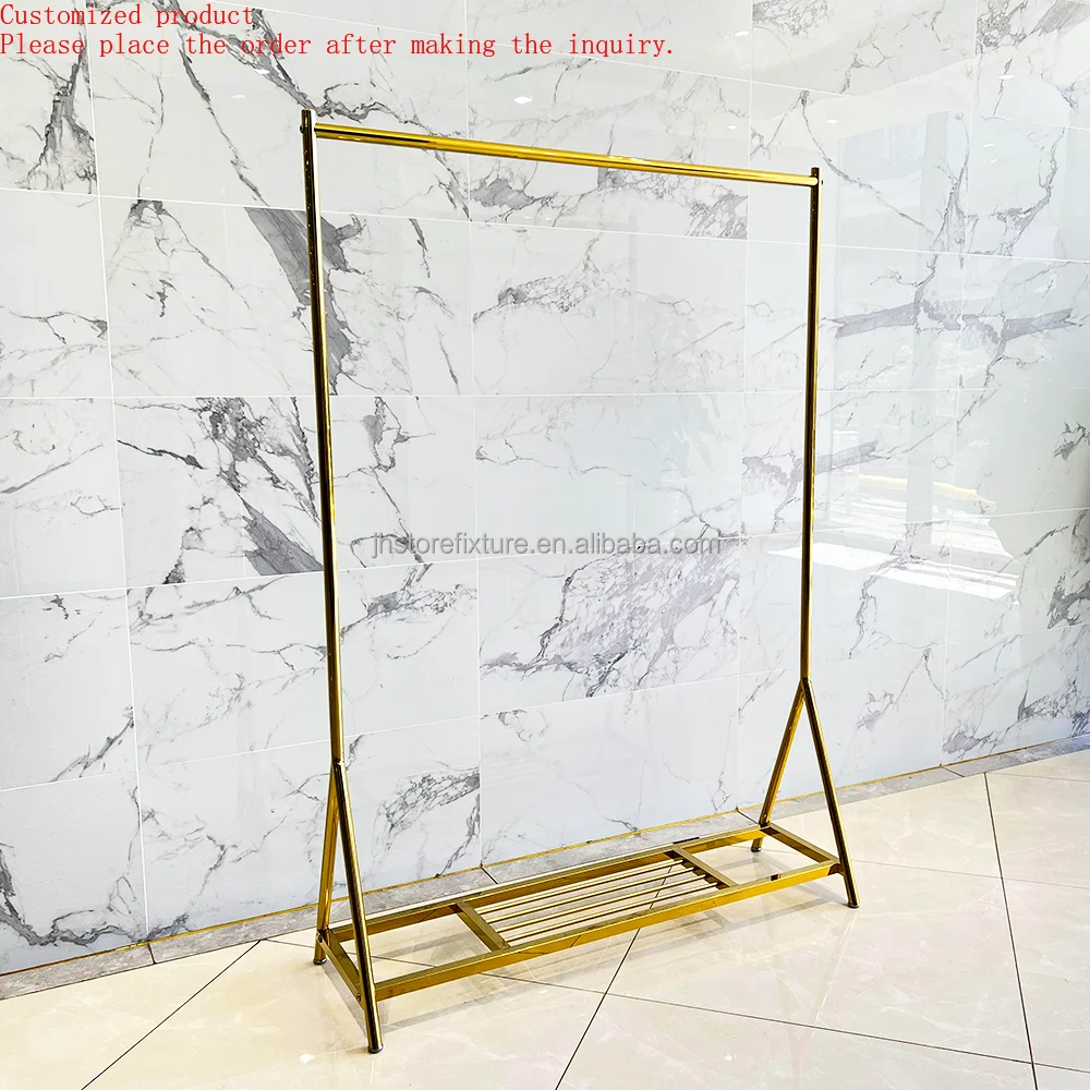 Retail Entryway Shop Coat Hanger Stand Gold Clothing Rack Commercial Garment Display Rack
Retail Entryway Shop Coat Hanger Stand Gold Clothing Rack Commercial Garment Display Rack