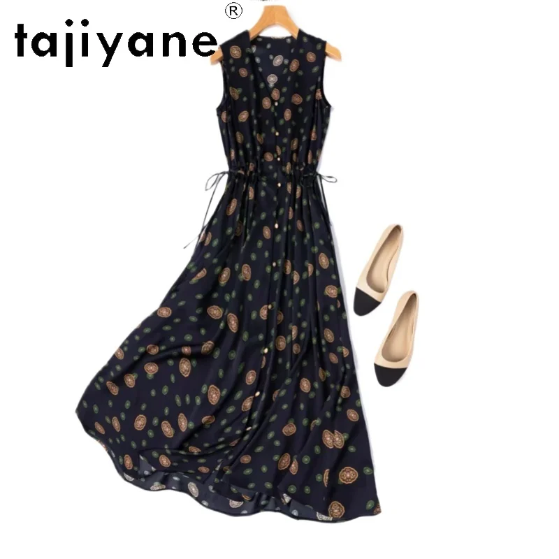 TAJIYANE 93% Real Mulberry Silk Long Dresses for Women Sleeveless V-neck Summer Dress Vacation Frocks Ladies Clothes 2026 платье
TAJIYANE 93% Real Mulberry Silk Long Dresses for Women Sleeveless V-neck Summer Dress Vacation Frocks Ladies Clothes 2026 платье