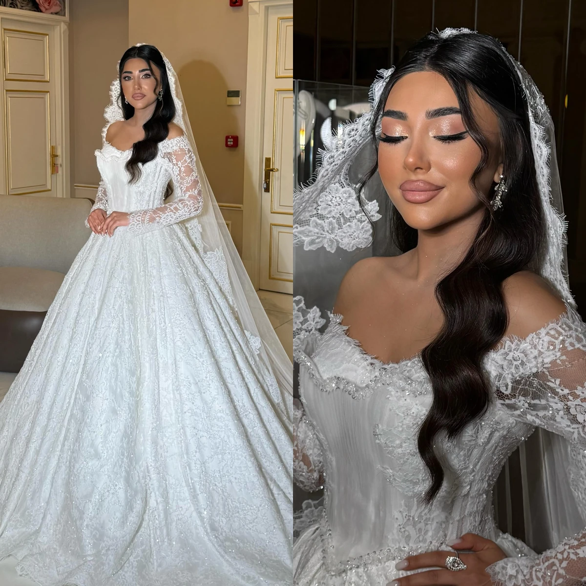 Elegant Off Shoulder Lace Wedding Dress 2026 Long Sleeve Sparkly Ball Gown Bridal Gown Vestido De Novia Customized
Elegant Off Shoulder Lace Wedding Dress 2026 Long Sleeve Sparkly Ball Gown Bridal Gown Vestido De Novia Customized