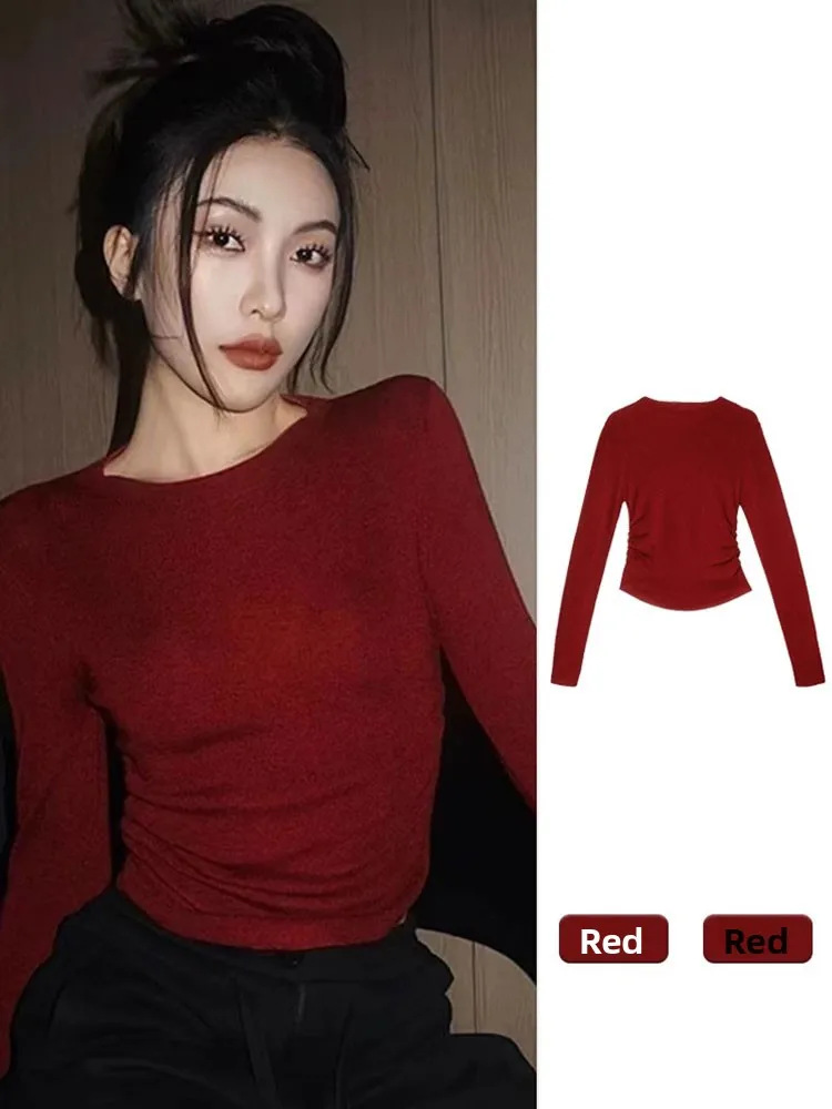 Red Knitted Short Top Women's Base Layer Shirt Slim Fit Inner Wear Early Autumn Chic Korean Style Commute Fashion Regular Fit
Red Knitted Short Top Women's Base Layer Shirt Slim Fit Inner Wear Early Autumn Chic Korean Style Commute Fashion Regular Fit
