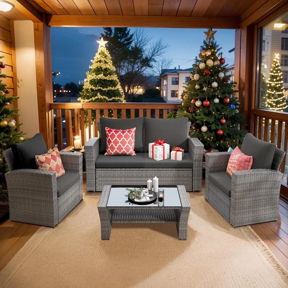 4 Piece Patio Furniture Sets, All-Weather Wicker Conversation Sets, Outdoor Rattan Sectional Sofa Chair with and Coffee Table
4 Piece Patio Furniture Sets, All-Weather Wicker Conversation Sets, Outdoor Rattan Sectional Sofa Chair with and Coffee Table