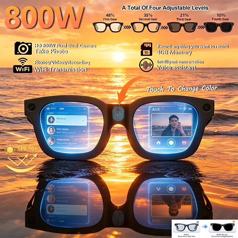 AI Smart Glasses 800W Camera 1080P Video OpenAI Record Translation Music Touch Photochromic Lenses Multifunction BT Call Glasses
AI Smart Glasses 800W Camera 1080P Video OpenAI Record Translation Music Touch Photochromic Lenses Multifunction BT Call Glasses