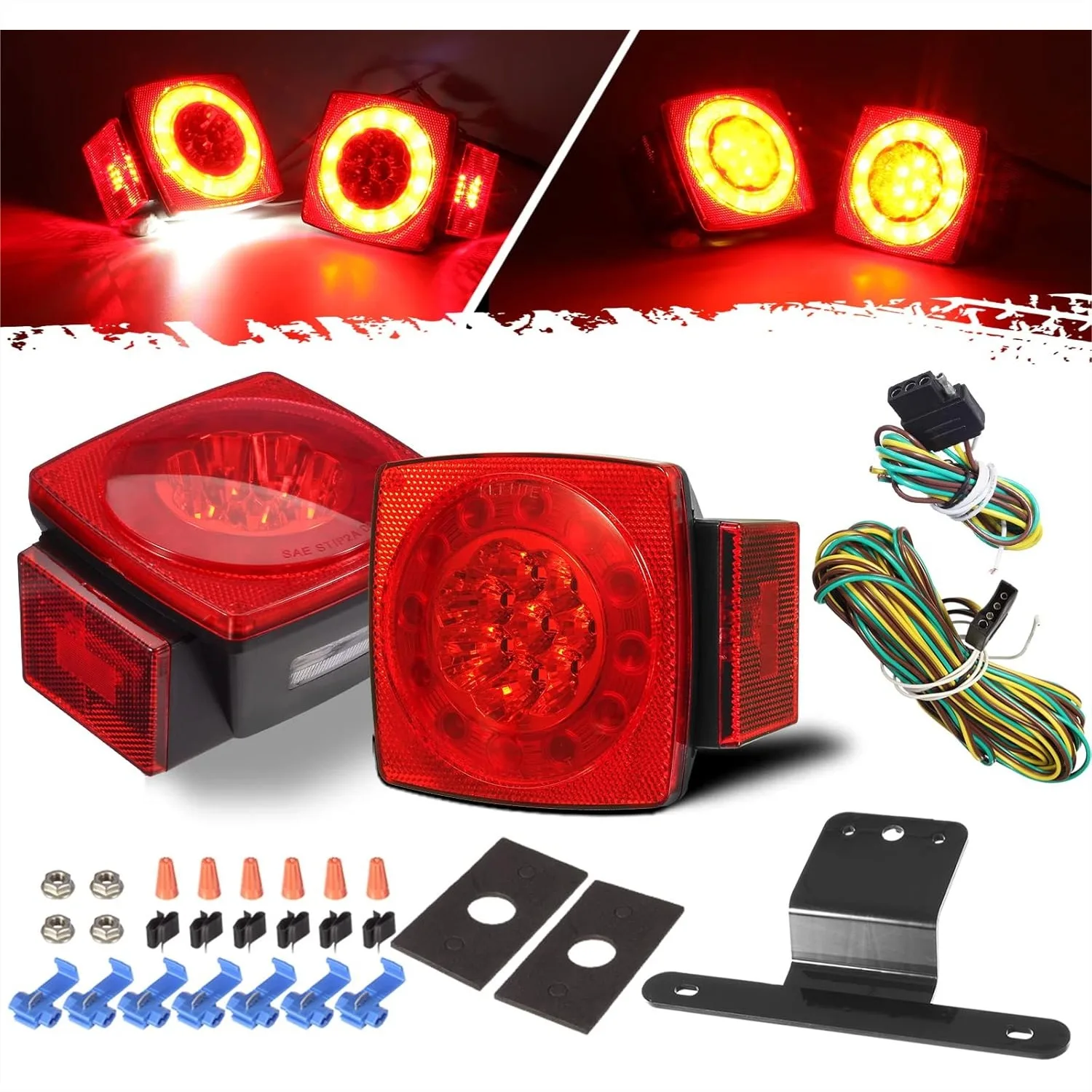 Square LED Submersible Trailer Tail Lights Kit with Halo Glow, 12V 7-in-1 Brake Stop Turn Running License Light for Boat RV
Square LED Submersible Trailer Tail Lights Kit with Halo Glow, 12V 7-in-1 Brake Stop Turn Running License Light for Boat RV