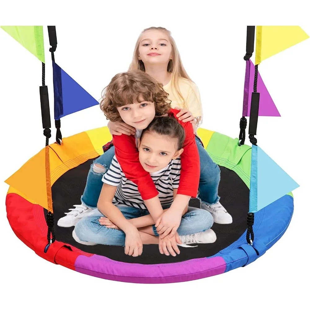 40 Inch Rainbow Saucer Tree Swing for Kids and Adults, with Carabiners and Flags, 700 lb Weight Capacity, Steel Frame
40 Inch Rainbow Saucer Tree Swing for Kids and Adults, with Carabiners and Flags, 700 lb Weight Capacity, Steel Frame