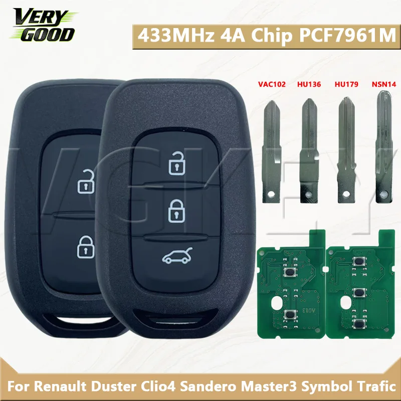 VG For Renault Duster Clio4 Sandero Master3 Symbol Trafic 2/3Buttons 433MHz 4A Chip PCF7961M Smart Car Remote Key
VG For Renault Duster Clio4 Sandero Master3 Symbol Trafic 2/3Buttons 433MHz 4A Chip PCF7961M Smart Car Remote Key