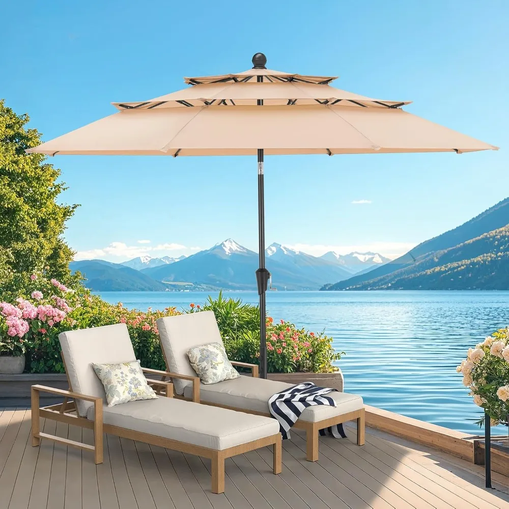 10 FT Patio Umbrella, 3 Tier Outdoor Table Umbrella with 8 Sturdy Glass Fiber Ribs and Push Button Tilt, Customized
10 FT Patio Umbrella, 3 Tier Outdoor Table Umbrella with 8 Sturdy Glass Fiber Ribs and Push Button Tilt, Customized