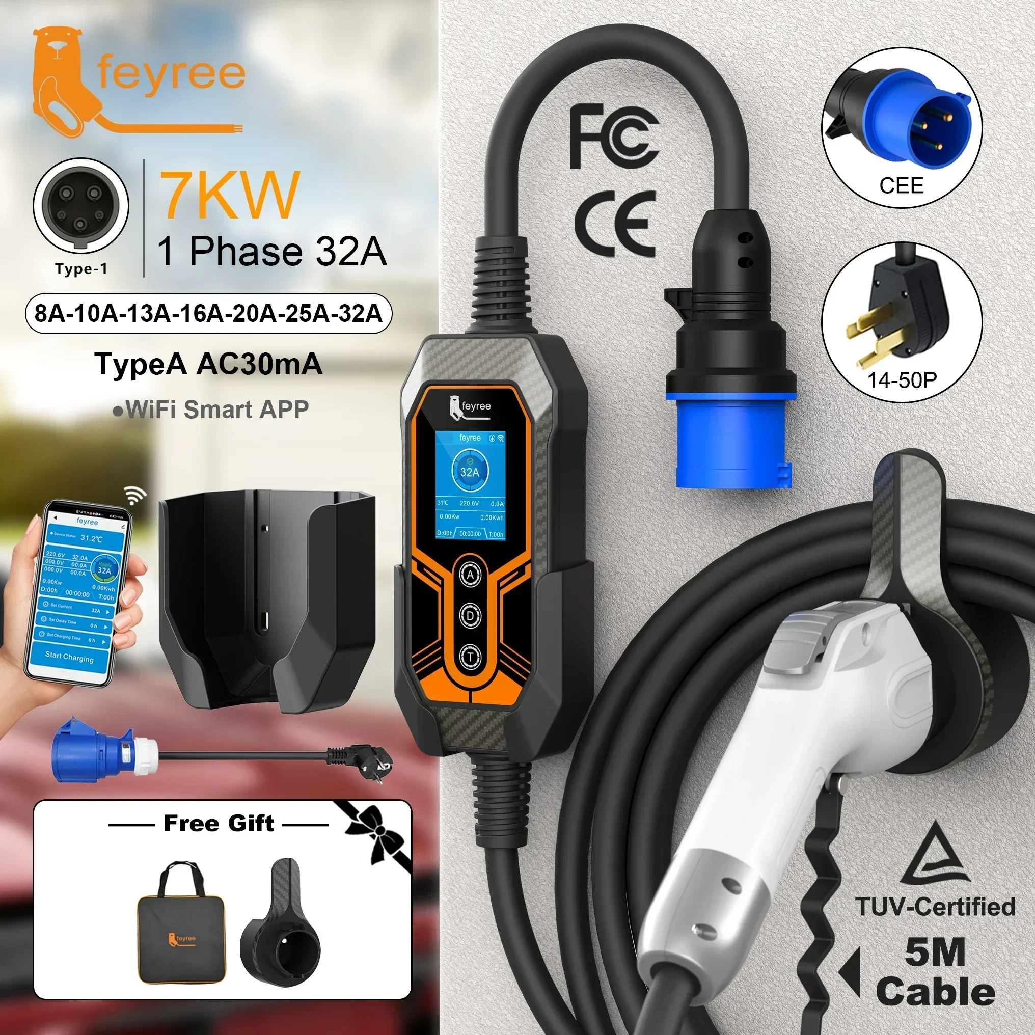 Feyree Type1 Plug j1772 32A 7KW 1P Портативное зарядное устройство для электромобилей с настенным креплением через приложение Ctrl EVSE Портативный зарядный блок для электромобиля
Feyree Type1 Plug j1772 32A 7KW 1P Портативное зарядное устройство для электромобилей с настенным креплением через приложение Ctrl EVSE Портативный зарядный блок для электромобиля