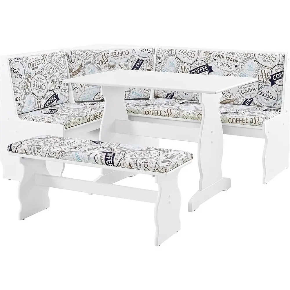 Traditional White Kitchen Nook Table Set with Upholstered Fabric Seats, 66.25x50.25x34.5 in
Traditional White Kitchen Nook Table Set with Upholstered Fabric Seats, 66.25x50.25x34.5 in