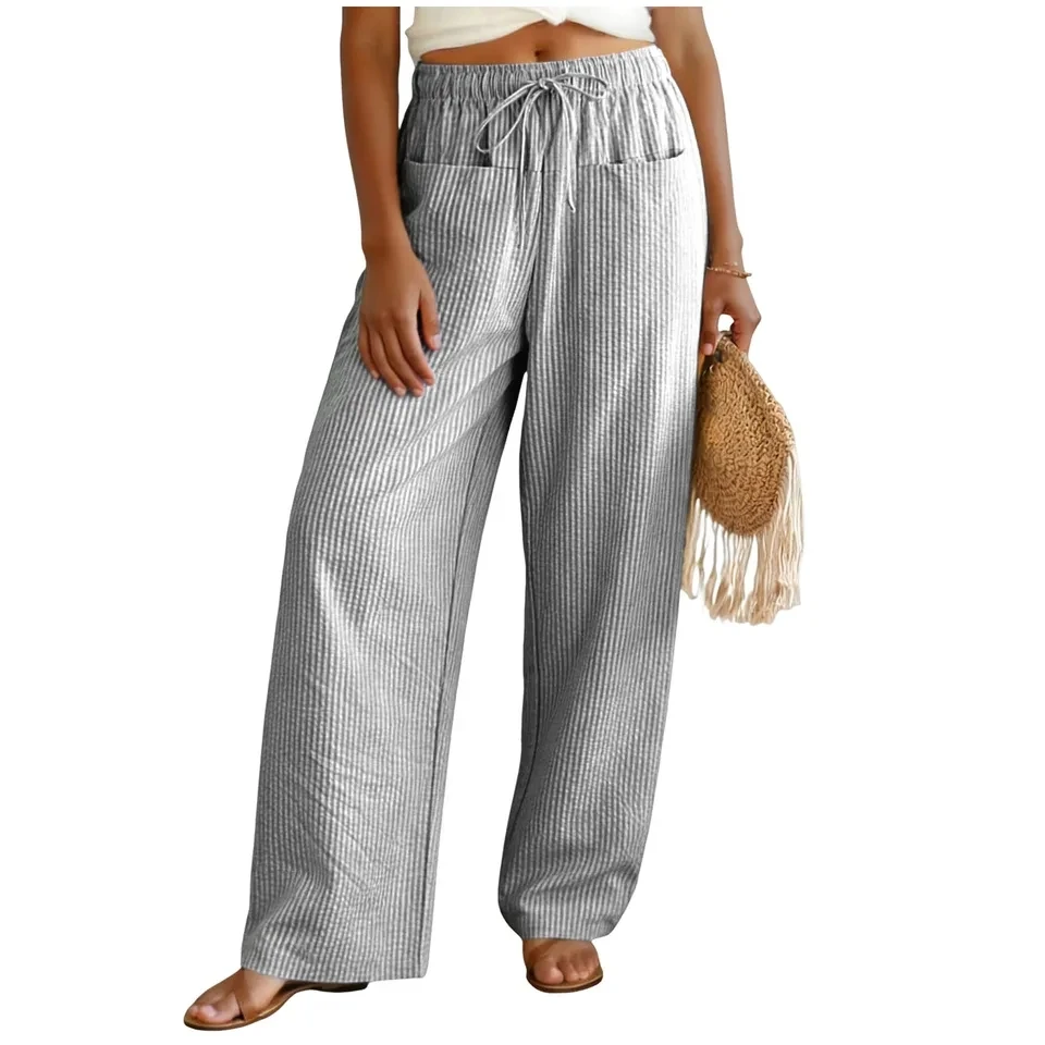 Striped Wide-Leg Pants Women Summer New High Waist Straight-Leg Loose Trousers Beach Vacation Casual Palazzo Pants With Pockets
Striped Wide-Leg Pants Women Summer New High Waist Straight-Leg Loose Trousers Beach Vacation Casual Palazzo Pants With Pockets