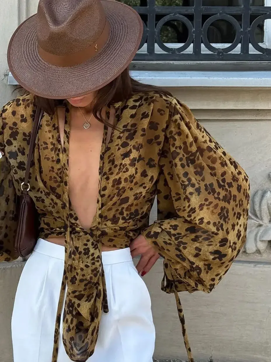 Leopard Shirt y2k Clothing Women Front Tie-up Cardigan Lantern Long Sleeve Mesh Blouse Top Retro Club Clothes Streetwear
Leopard Shirt y2k Clothing Women Front Tie-up Cardigan Lantern Long Sleeve Mesh Blouse Top Retro Club Clothes Streetwear