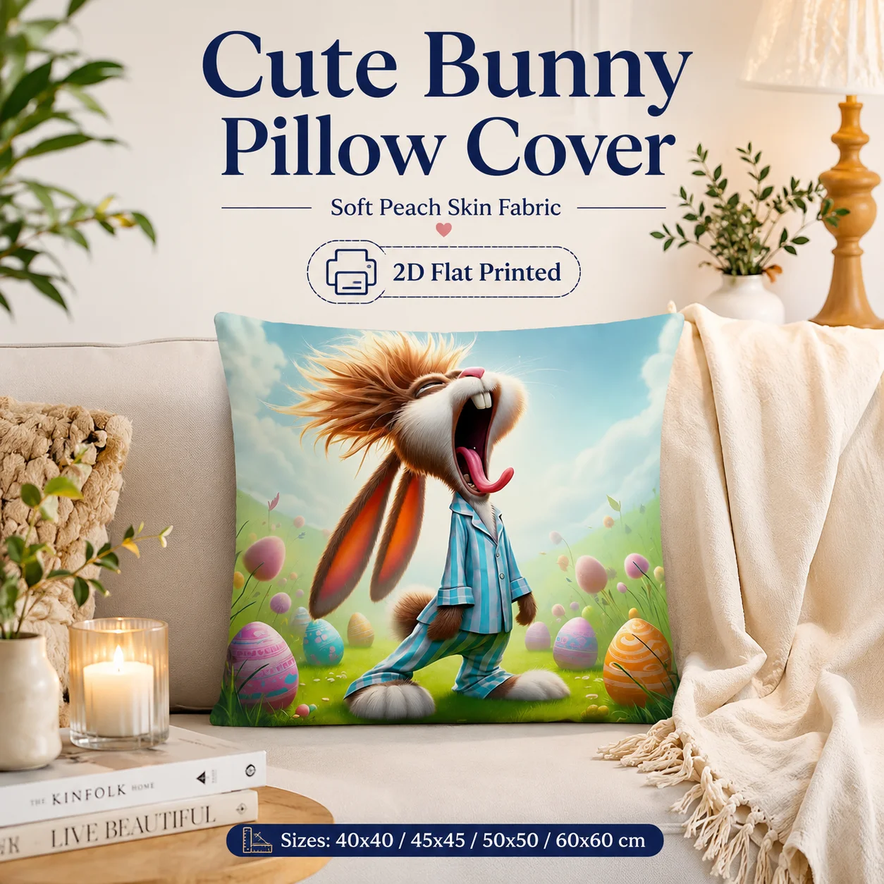 Funny Yawning Bunny Peach Skin Pillowcase 2D Flat Printed Easter Egg Cushion Cover for Sofa Living Room Bedroom Spring Decor
Funny Yawning Bunny Peach Skin Pillowcase 2D Flat Printed Easter Egg Cushion Cover for Sofa Living Room Bedroom Spring Decor