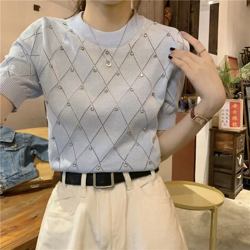 Spring And Summer New Diamond Round Neck Loose Casual Pullover Women's Clothing Short Sleeve Knitted Fashion T-Shirt
Spring And Summer New Diamond Round Neck Loose Casual Pullover Women's Clothing Short Sleeve Knitted Fashion T-Shirt