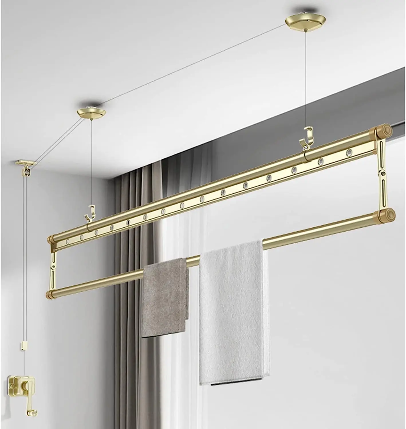 Folding Hand-held Clothes Drying Rack for BathCeiling-mounted Lifting Drying Rack Aluminum Alloy Pulley Single Rod Clothes Rack
Folding Hand-held Clothes Drying Rack for BathCeiling-mounted Lifting Drying Rack Aluminum Alloy Pulley Single Rod Clothes Rack