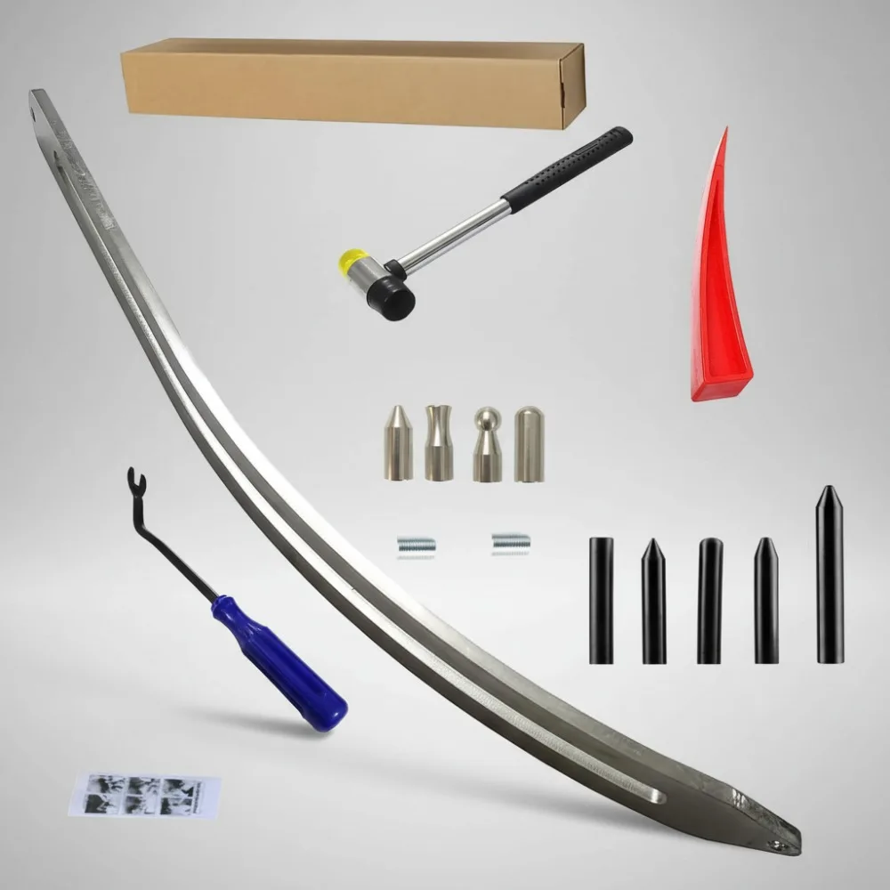 Профессиональный набор для ремонта вмятин автомобиля — 15 шт. инструментов для без покраски крыльев с изогнутыми стержнями и головками ручки
Профессиональный набор для ремонта вмятин автомобиля — 15 шт. инструментов для без покраски крыльев с изогнутыми стержнями и головками ручки