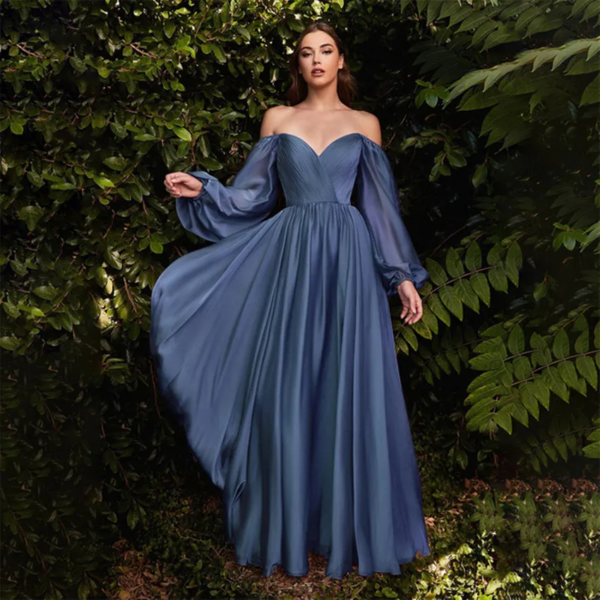 Customized Off Shoulder Long Sleeved Prom Dress V-neck A-line Floor Length Wedding Guest Gowns Women's Formal Party EveningDress
Customized Off Shoulder Long Sleeved Prom Dress V-neck A-line Floor Length Wedding Guest Gowns Women's Formal Party EveningDress