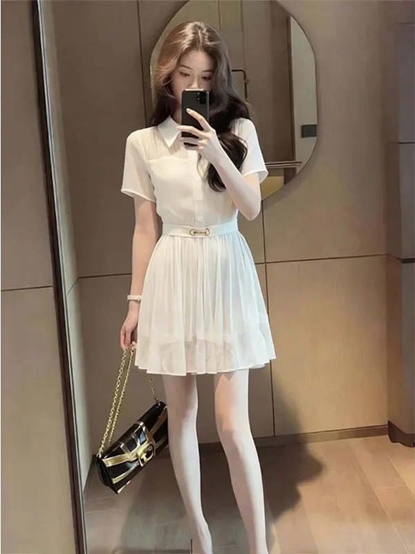 Elegant White Shirt Dress Women's Waist-Cinching Slimming High-Waisted A-Line Skirt Commute Style Spring New Arrival
Elegant White Shirt Dress Women's Waist-Cinching Slimming High-Waisted A-Line Skirt Commute Style Spring New Arrival