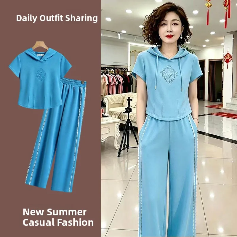 Blue Casual Sportswear Set Women's Summer Trendy Anti-aging Short Sleeve Hoodie Straight Leg Pants Two-piece Set High Waist L...
Blue Casual Sportswear Set Women's Summer Trendy Anti-aging Short Sleeve Hoodie Straight Leg Pants Two-piece Set High Waist L...