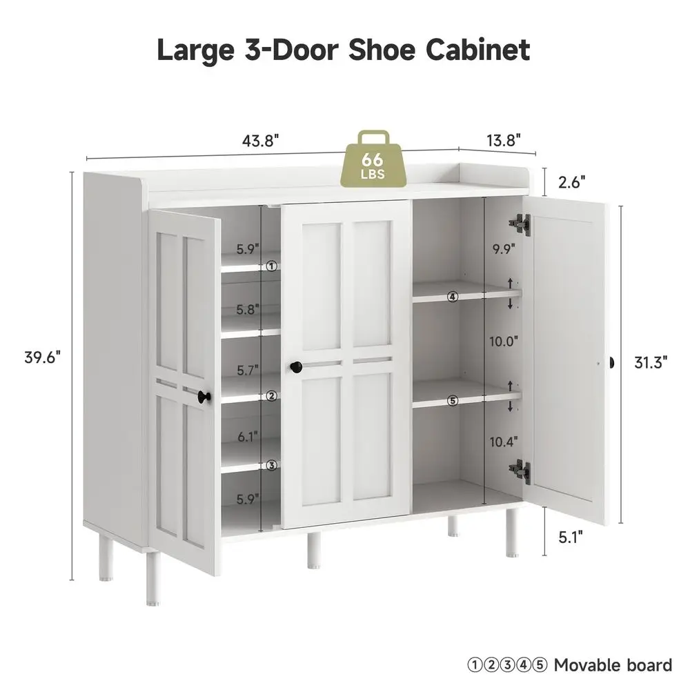 Cabinet with 3 Doors and Adjustable Shelves, 30 Pairs Storage Cabinet, 40 Inch Tall Farmhouse
Cabinet with 3 Doors and Adjustable Shelves, 30 Pairs Storage Cabinet, 40 Inch Tall Farmhouse
