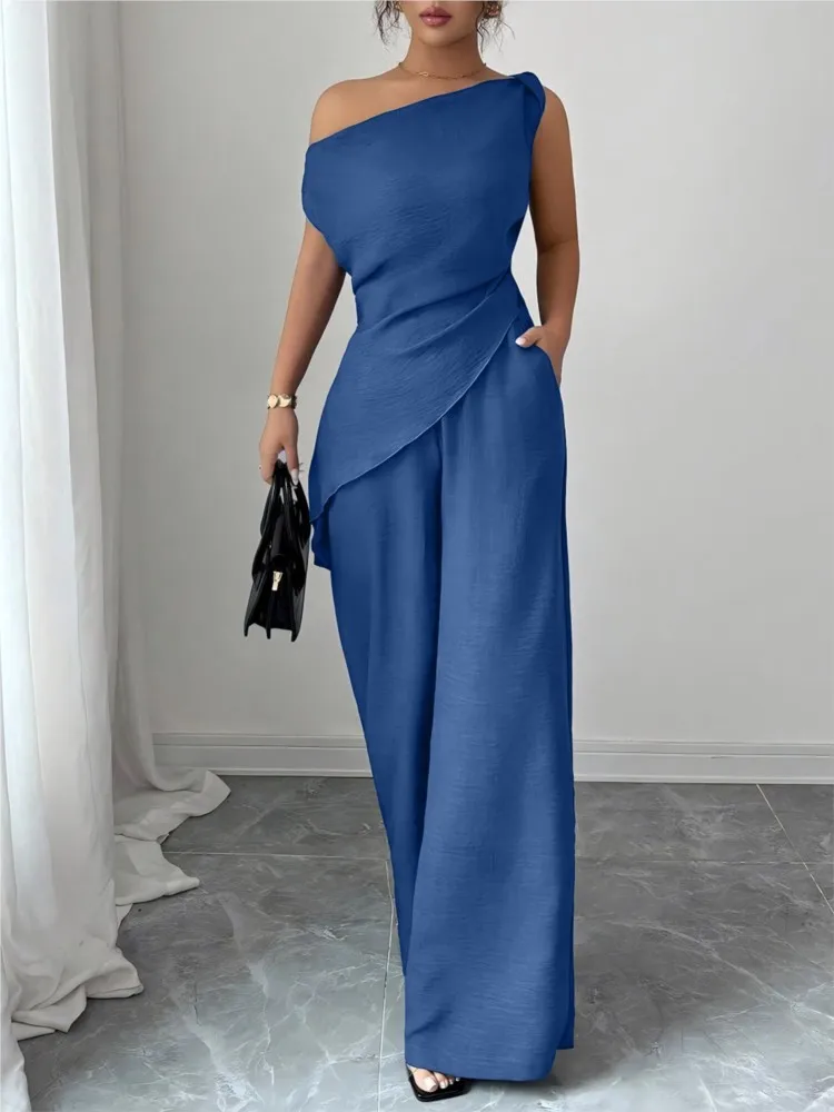 Pocket Casual Loose Top Wide Leg Bottoms Suit 2026 New Solid Color Fashion Comfortable Irregular Top Women's Pants Suit Female
Pocket Casual Loose Top Wide Leg Bottoms Suit 2026 New Solid Color Fashion Comfortable Irregular Top Women's Pants Suit Female